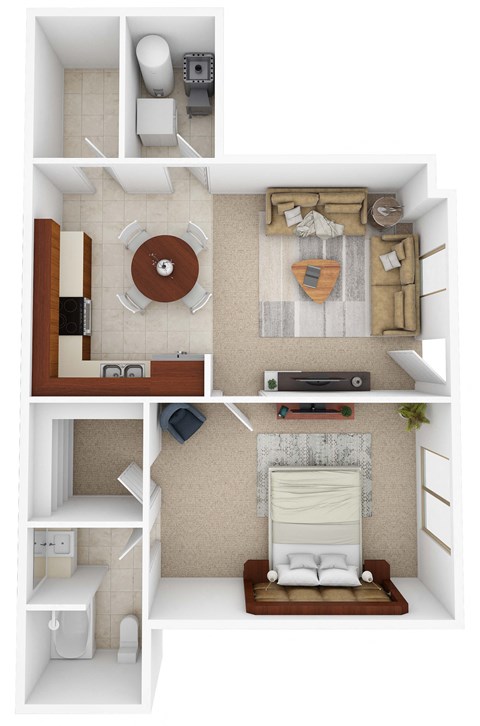 Floor plan for 1 bed, 1 bath, 741 sqft